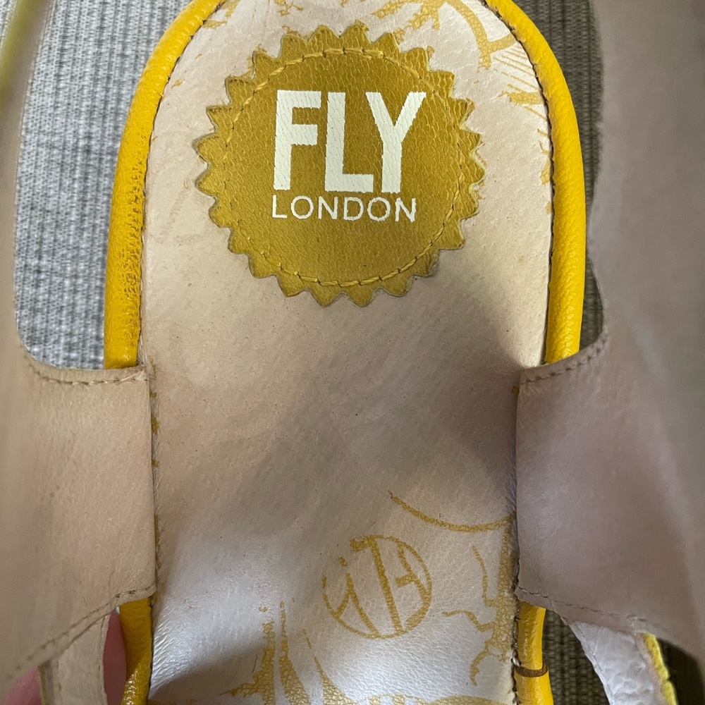 FLY London Leather Lace Up Wedge Sandals Yapi Lemon - Picture 4 of 13